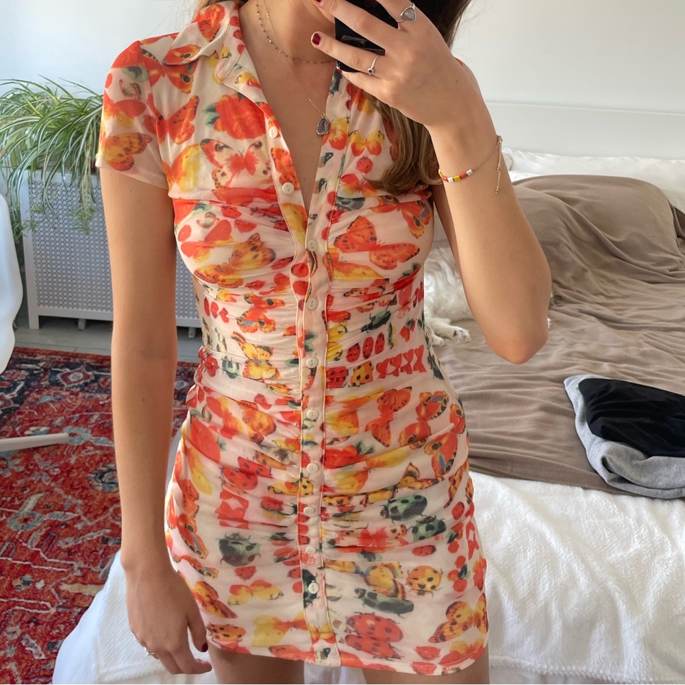 Urban Outfitters -  Riko Butterfly Body Con Mini Dress - Button Down